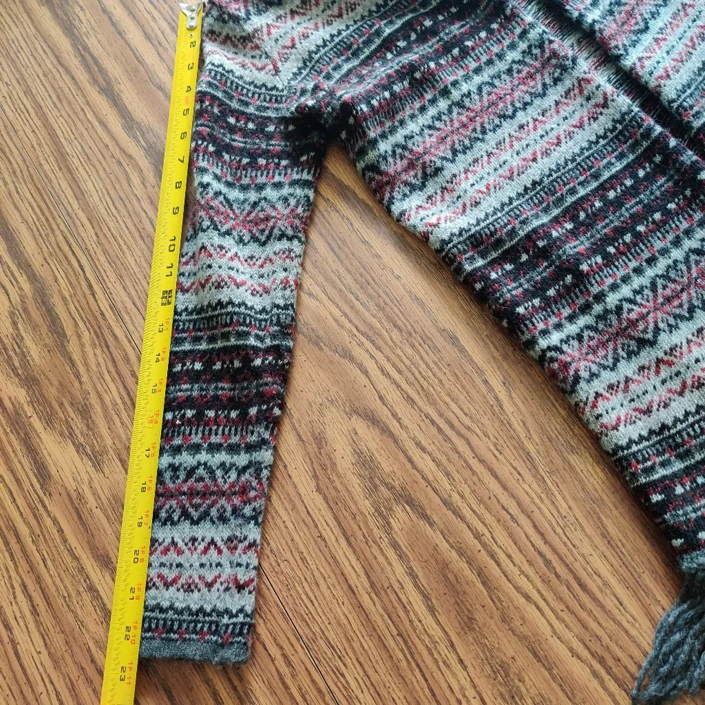 Ruff Hewn Fair Isle Open Wool Blend Petite Alpaca Mohair Fringe Cardigan EUC SP